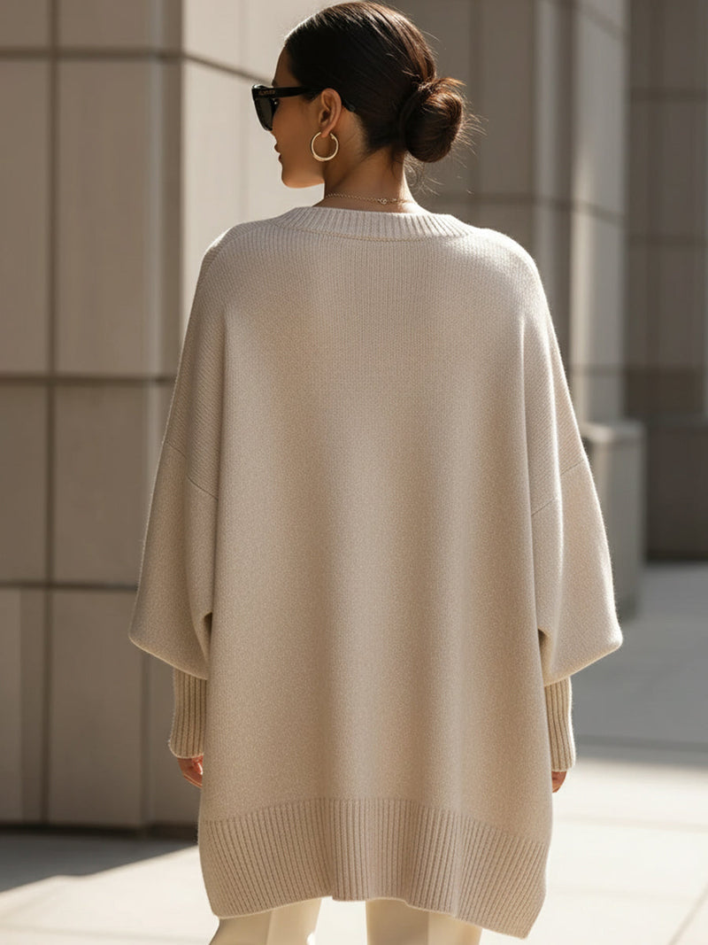 Kimia - Übergroß Gestrickt Rundhalsausschnitt Pullover