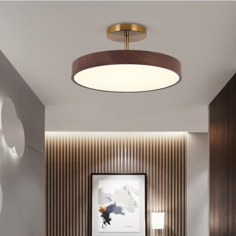 Japanische Holz Runde LED Semi-Flush Mount Deckenleuchte