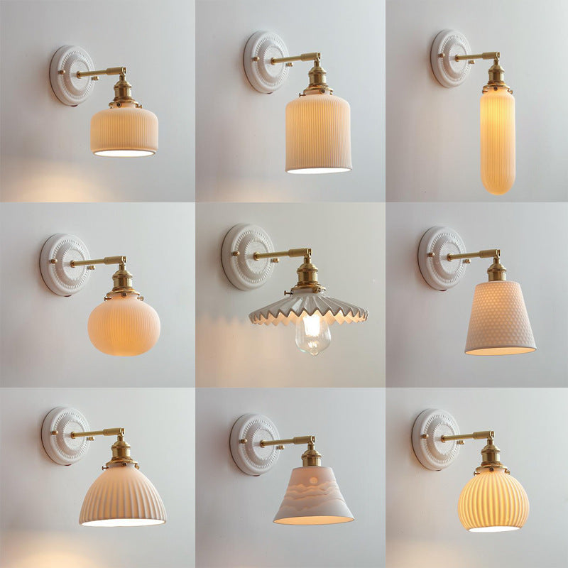 Vintage Japanische Keramik Messing 1-Licht Wandlampe