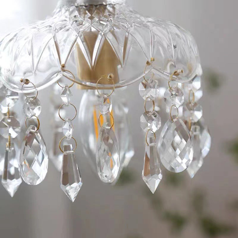 Vintage Kupfer Kristall Blumen Pendelleuchte | 1-Licht