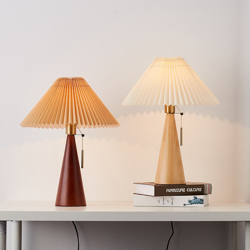 Japanische Minimalistische Holzkonstruktion Faltenstoff LED Tischlampe 1-Licht