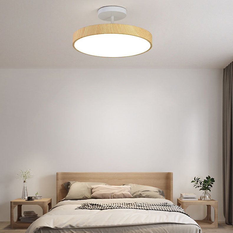Japanische Holz Runde LED Semi-Flush Mount Deckenleuchte