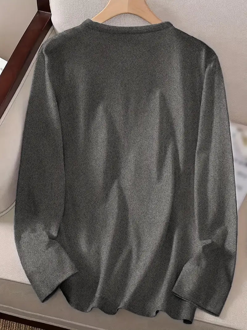 3-teiliges Set Casual T-Shirts mit langen Ärmeln, Rundhalsausschnitt, einfarbig, aus Polyester-Strick, Regular Fit, für Frühling und Herbst
