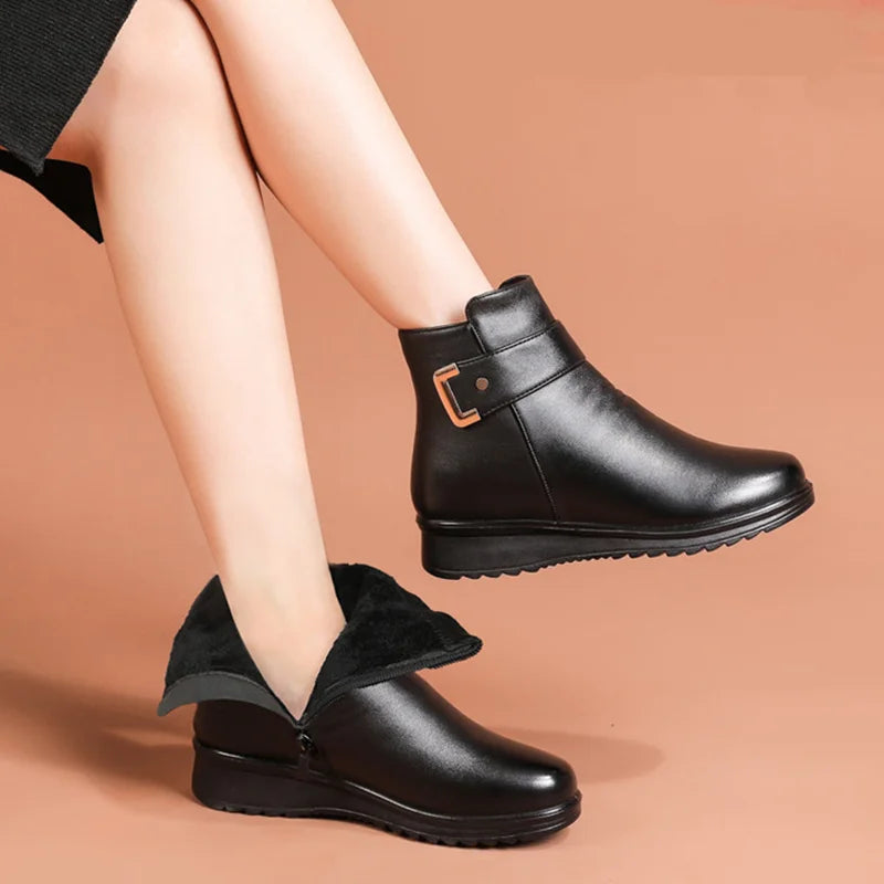 Leder Orthopädische Damenstiefel – Bequeme Winterstiefel mit Wollfutter