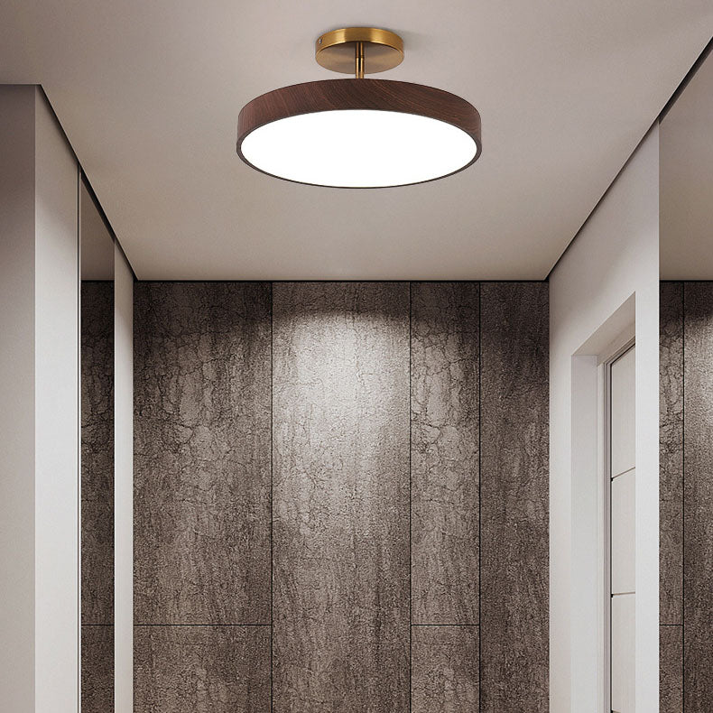 Japanische Holz Runde LED Semi-Flush Mount Deckenleuchte