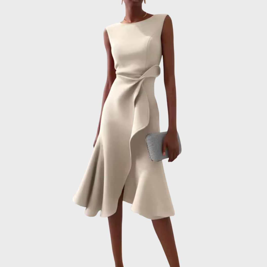 Beatrice | Damen Drapiertes Asymmetrisches Midikleid