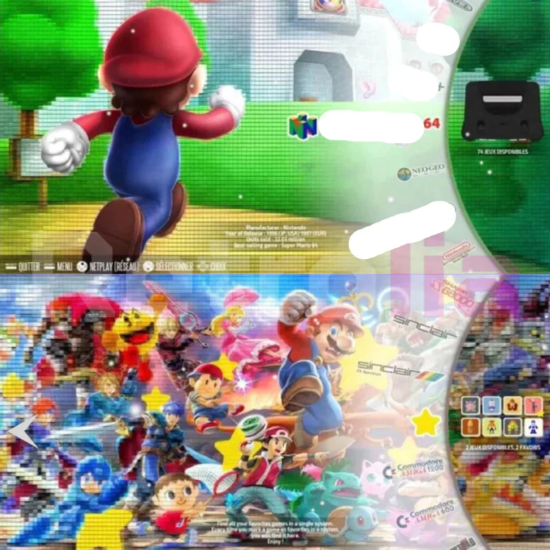 PixelDrive 64gb: Original mit 2 Controllern - Über 20.000 Spiele von Mario bis Pokémon