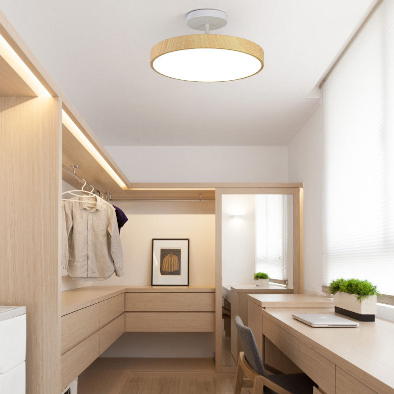 Japanische Holz Runde LED Semi-Flush Mount Deckenleuchte