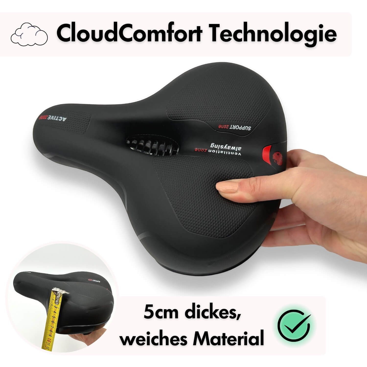 Sandsberg | CloudComfort Pro Fahrradsattel | Druckentlastender Memory-Schaum | Schwarz