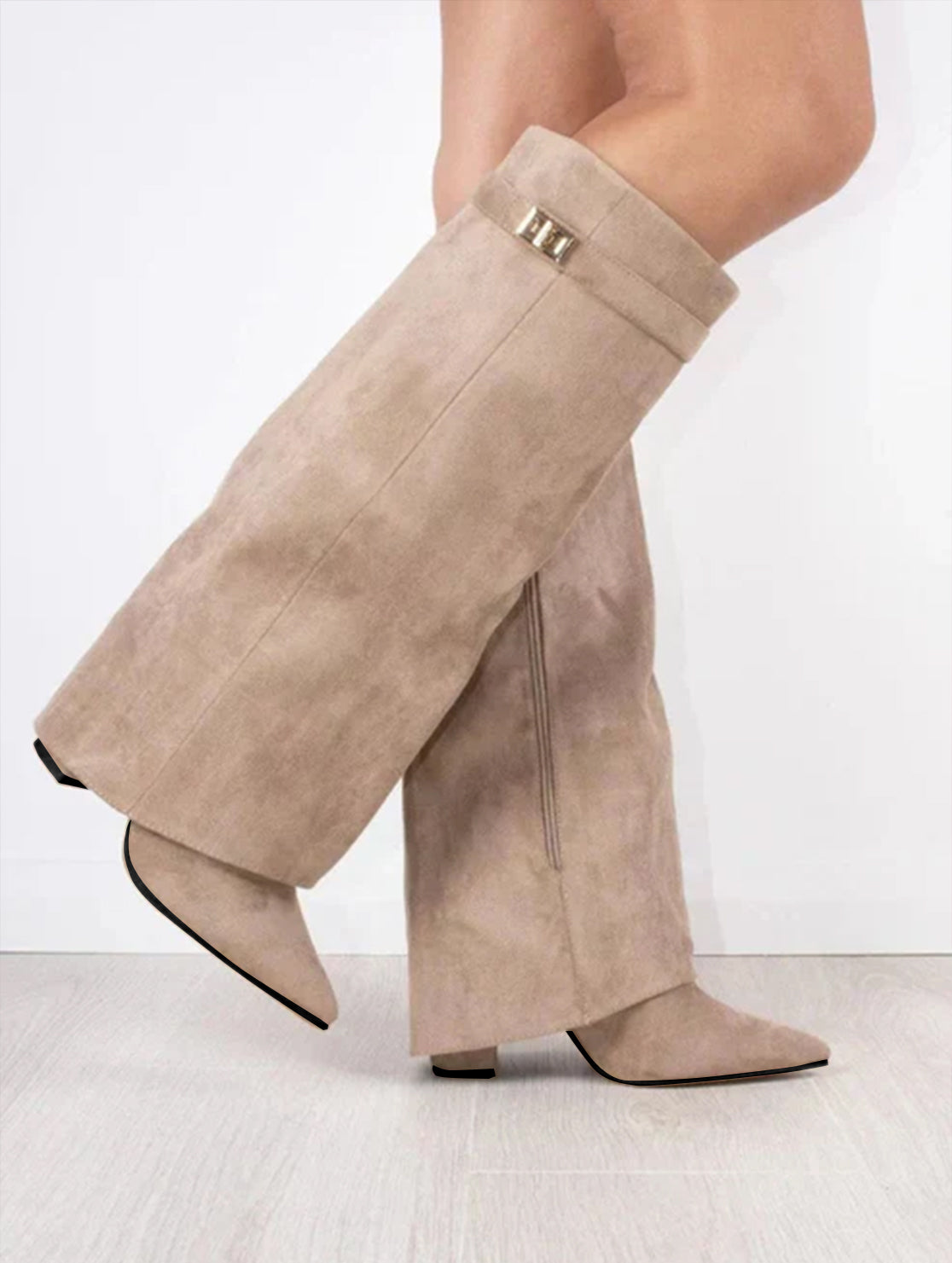 Sovana hohe Stiefel mit Klappe – zeitloser Damenstiefel mit Blockabsatz und weicher Fütterung