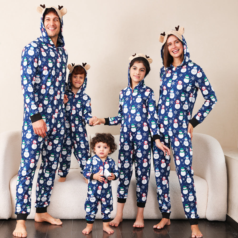 Blauer Schneemann passende Familien-Weihnachtspajamas Einteiler