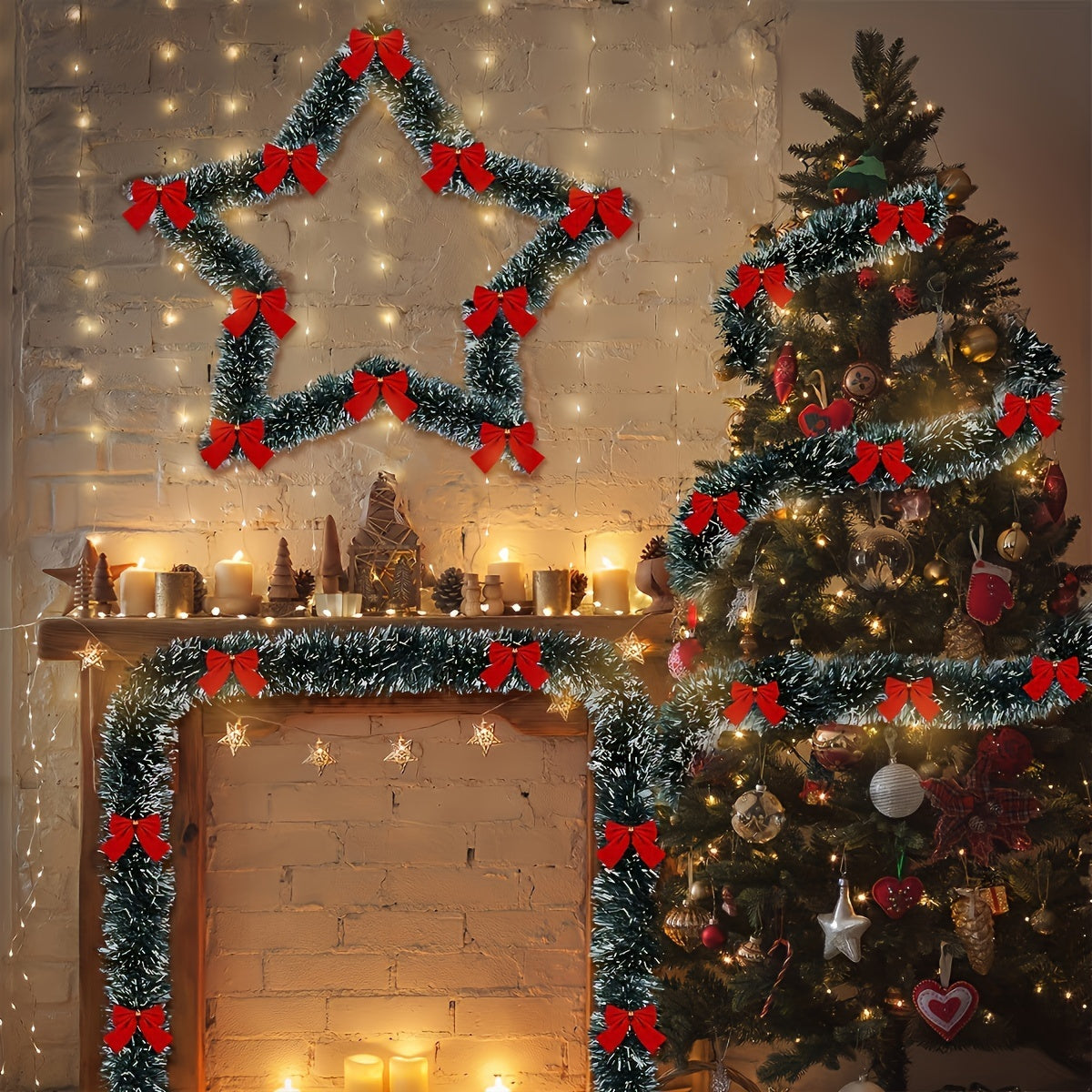 LumaTinsel LED Weihnachtsgirlande – Set aus 2 drahtlosen Metallic-Girlandenlampen mit warmem Licht