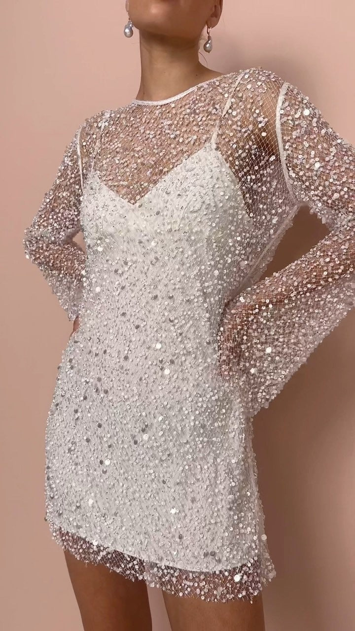 Amara | Perlenbesetztes Mesh-Zweiteiler-Kleid mit transparentem Design und Trägern