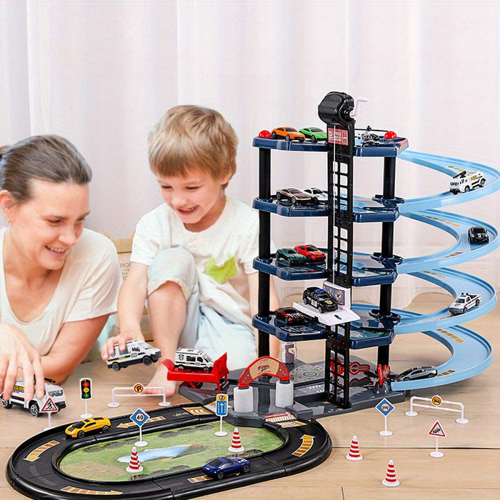 FirePark Garage Spielset - Mehrere Etagen mit Feuerwehrwagen und Verkehrsschildern für abenteuerlustige Kinder
