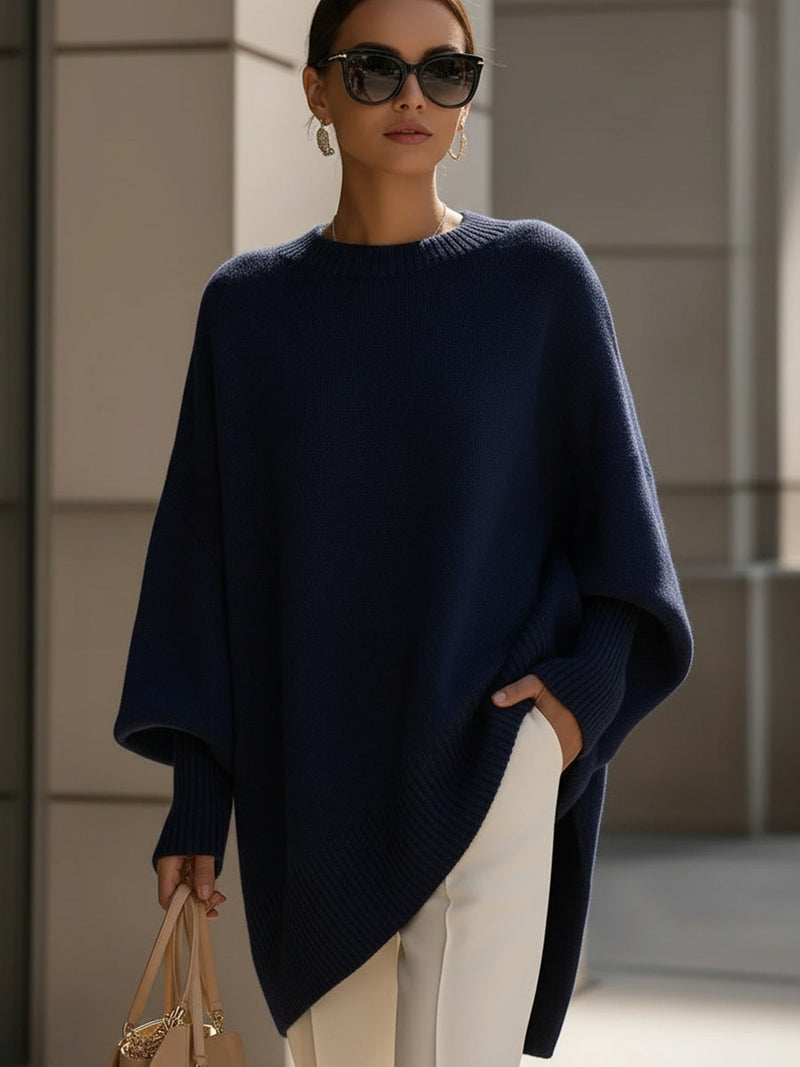 Kimia - Übergroß Gestrickt Rundhalsausschnitt Pullover