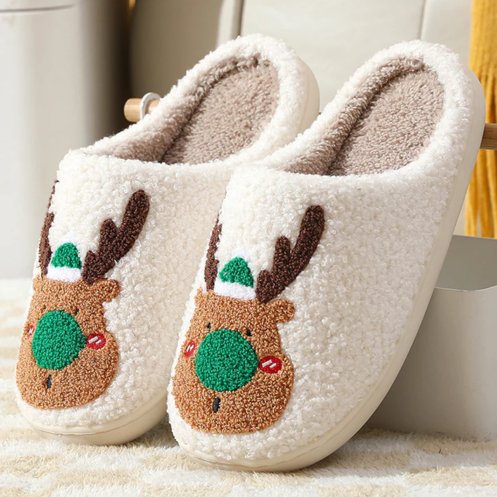 ReindeerSoft Weihnachts-Slipper – Warme Rentier-Slipper mit rutschfester Sohle für Damen und Herren