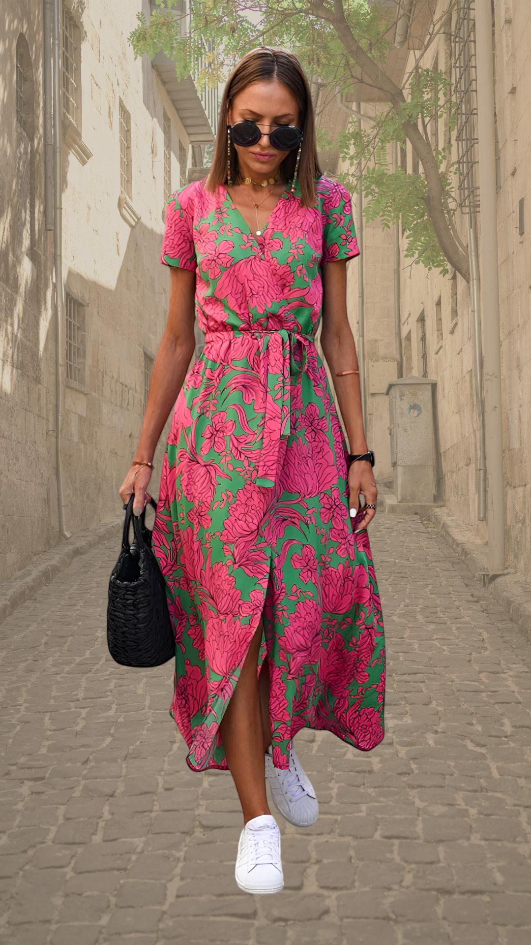 Aubrey | Aussagekräftiges Floral Wickel-Maxi-Kleid