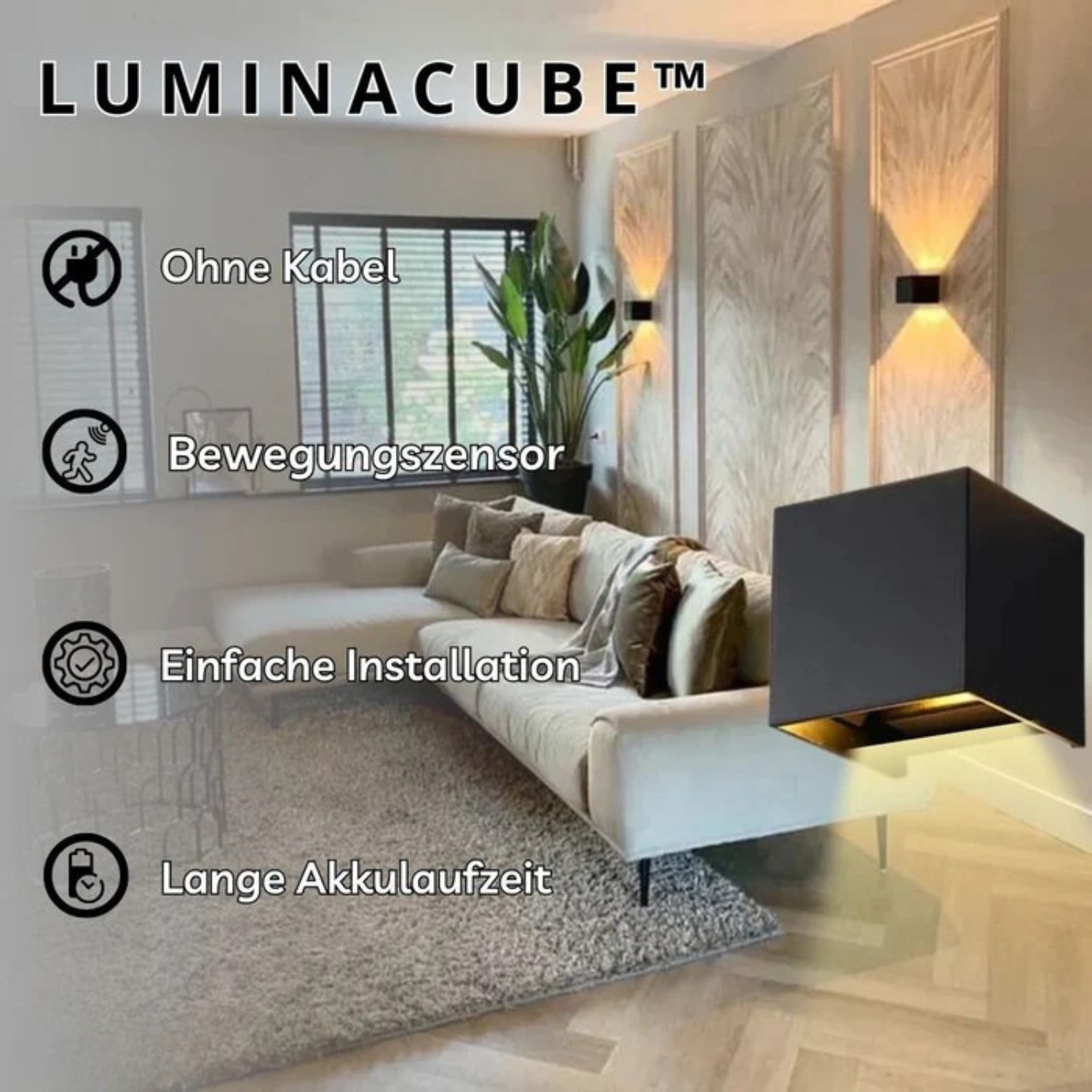 LuminaCube Kabellose Luxus Wandleuchte