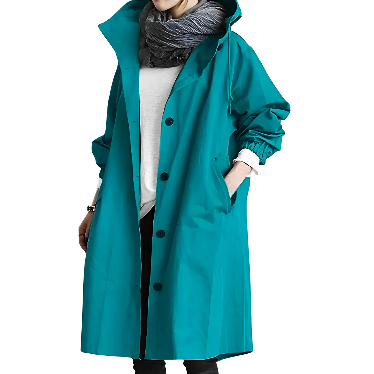 Damen Lange Wasserdichte Regenjacke – Leichte Jacke mit Kapuze und Taillenkordel