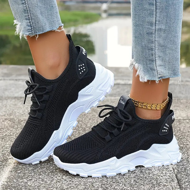 Damen Atmungsaktive Strick-Sneaker - Leichtgewicht, Bequeme Niedrige Laufschuhe für Alle Jahreszeiten