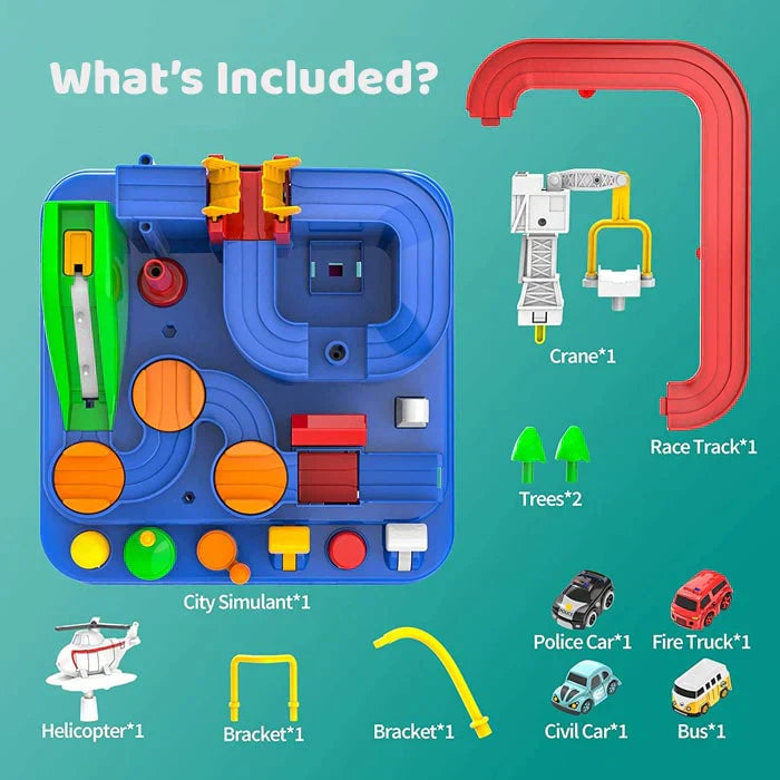 RescueTrack Abenteuer-Set – Pädagogisches Spielzeug für Rettungsfahrzeuge für Kleinkinder