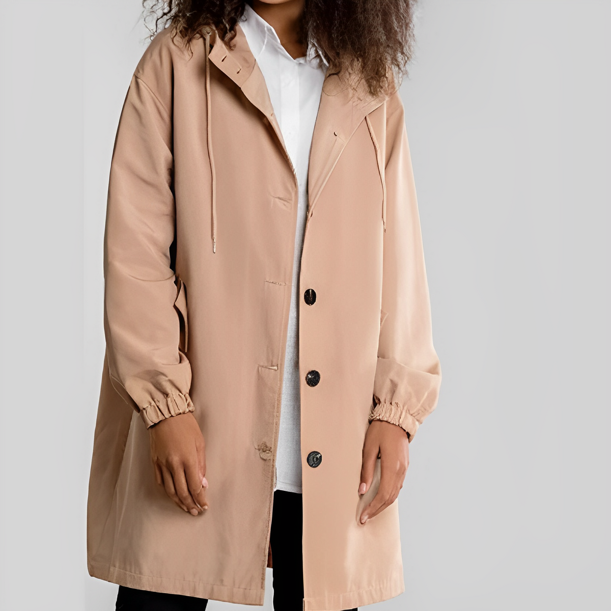 Damen Lange Wasserdichte Regenjacke – Leichte Jacke mit Kapuze und Taillenkordel