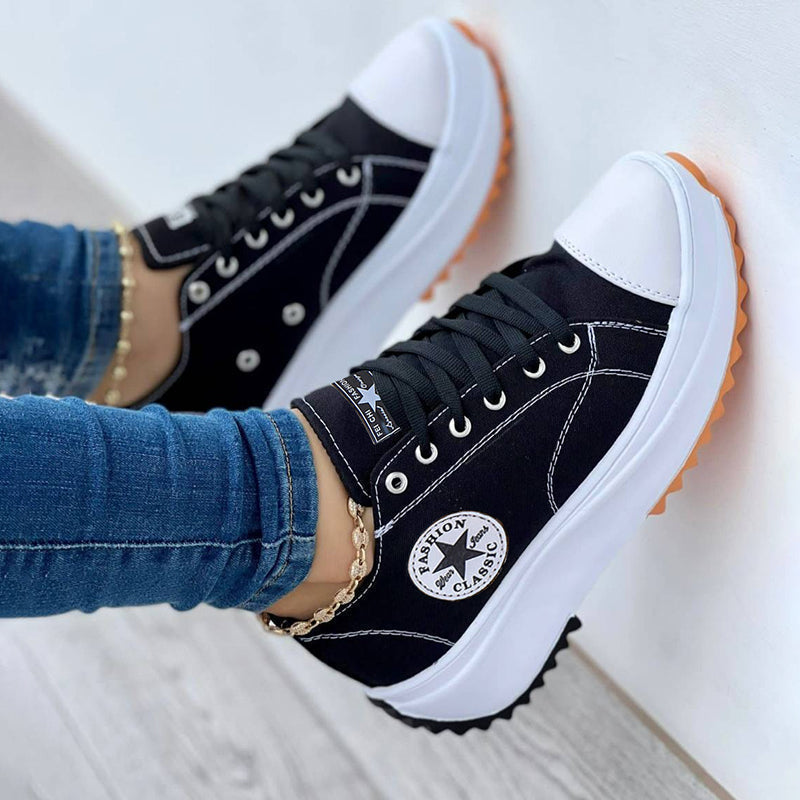 Drune Sneaker Damen dicke Sohle Schnürung