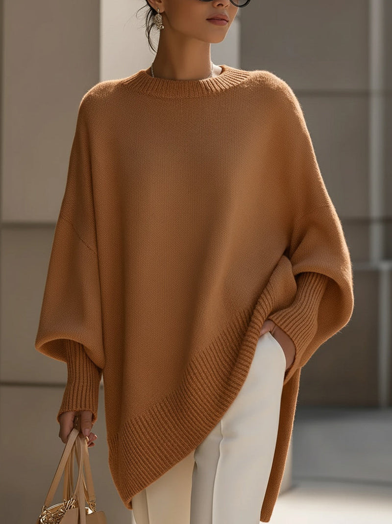 Kimia - Übergroß Gestrickt Rundhalsausschnitt Pullover