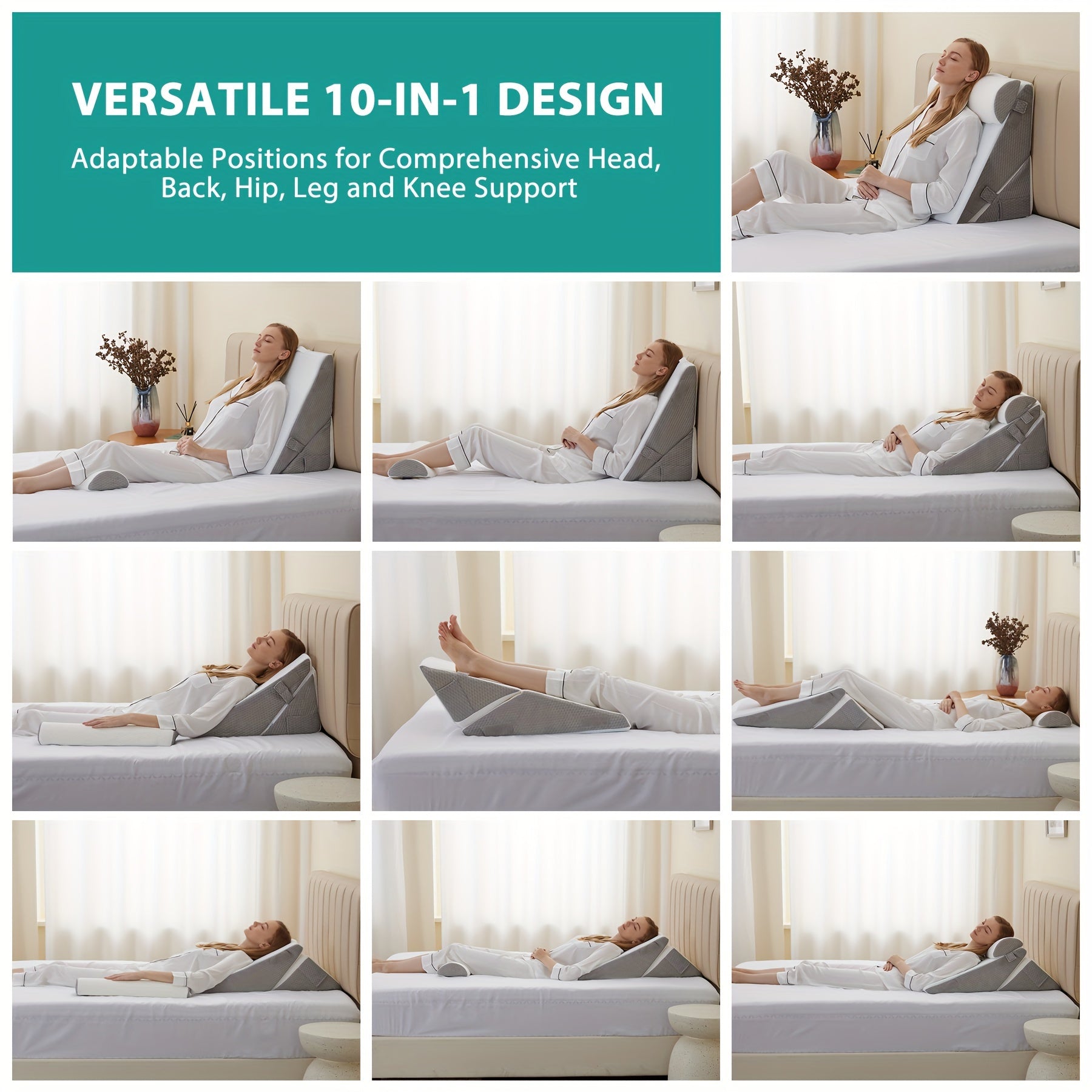 Verstellbares orthopädisches Keilkissen RelaxPlus - Premium 7-in-1-Memory-Schaum-Unterstützungssystem