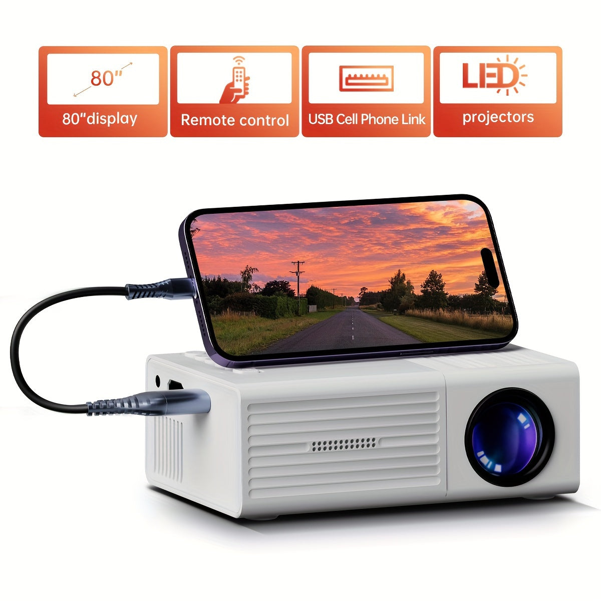 Ultra-Heller Mini-Projektor – Tragbar, HDTV & USB, Ideal für Heimkino & Draußen!