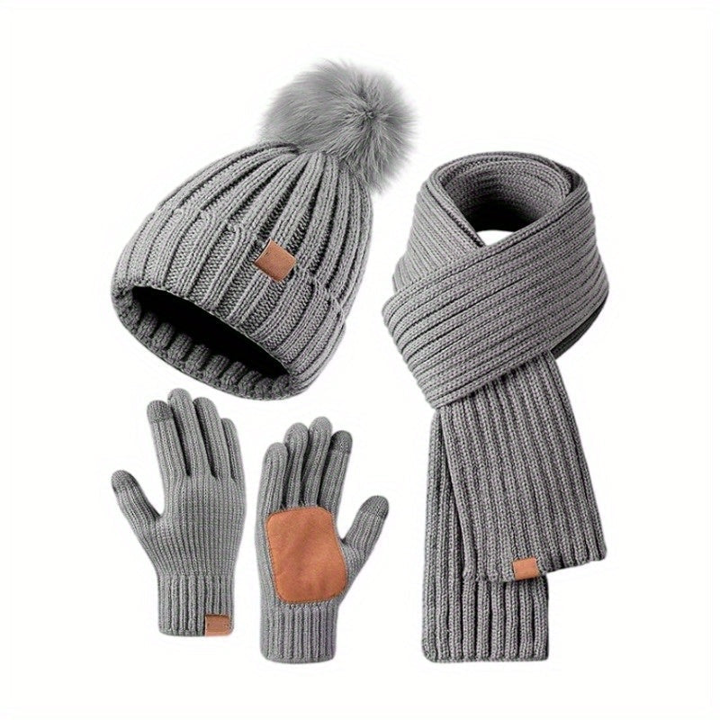 BowLift | 3-in-1 Gestricktes Winterset mit Mütze, Schal und Touchscreen-Handschuhen