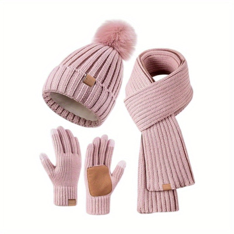 BowLift | 3-in-1 Gestricktes Winterset mit Mütze, Schal und Touchscreen-Handschuhen