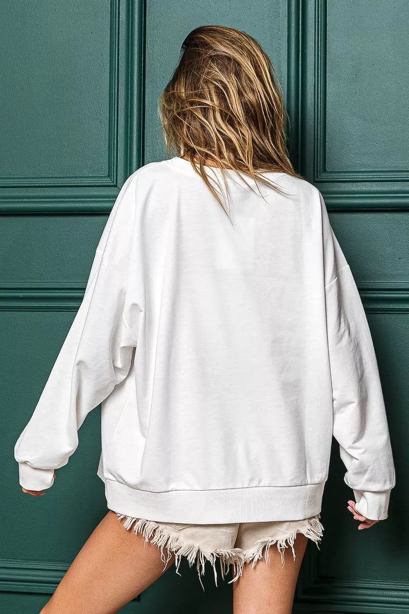 Weißes “Holly Jolly” Pailletten-Beschriftung Weihnachts-Sweatshirt