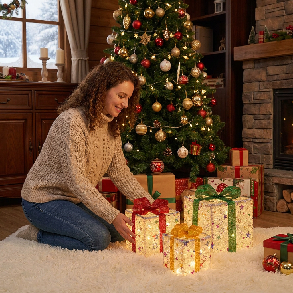 LED Weihnachtsbeleuchtung in Geschenkboxen – Beleuchtetes Weihnachtsdekorationsset