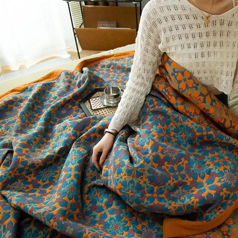 & Blaues Muster Sechs-lagiges Baumwoll-Quilt - TerraLoom