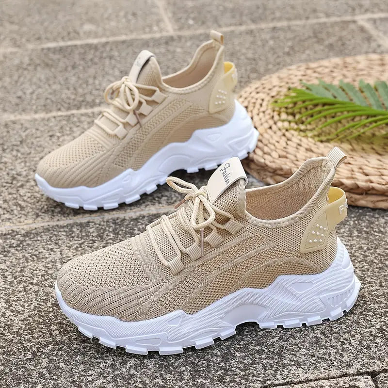 Damen Atmungsaktive Strick-Sneaker - Leichtgewicht, Bequeme Niedrige Laufschuhe für Alle Jahreszeiten