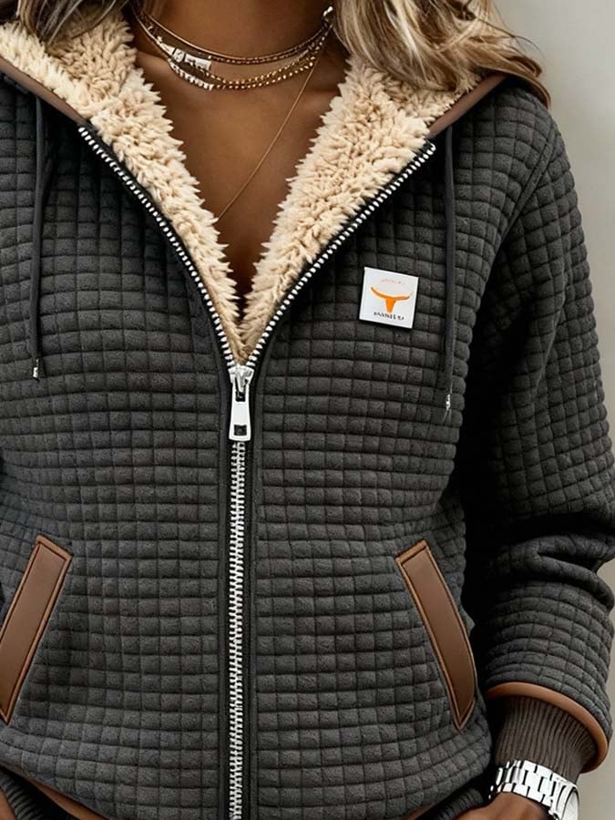 Damen Winterjacke mit Teddyfutter – Gepolsterte Fleecejacke mit Kapuze