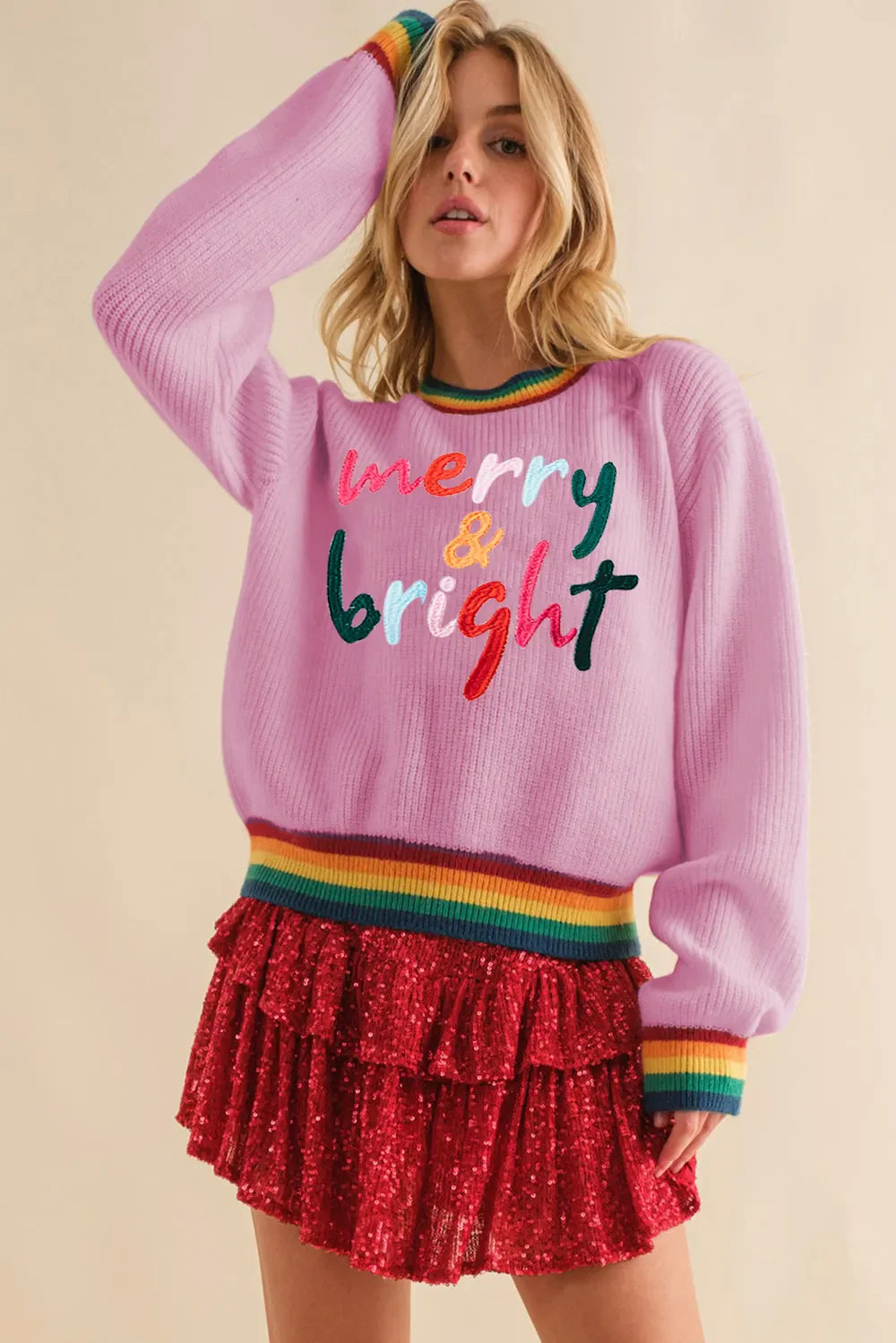 Fröhlicher & Heller Regenbogenrand Weihnachts-Pullover