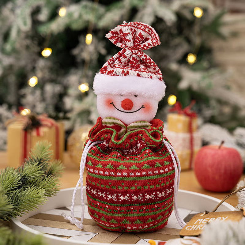 KnitJoy Weihnachtsgeschenkbeutel mit Puppe – Wiederverwendbarer Strickgeschenkbeutel für Kinder
