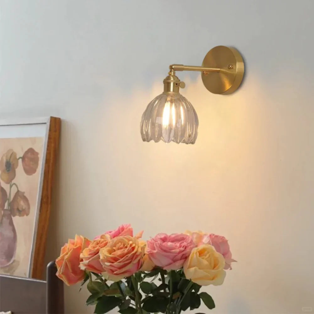 Vintage Messing Tulpen Glas Wandlampe 1-Licht