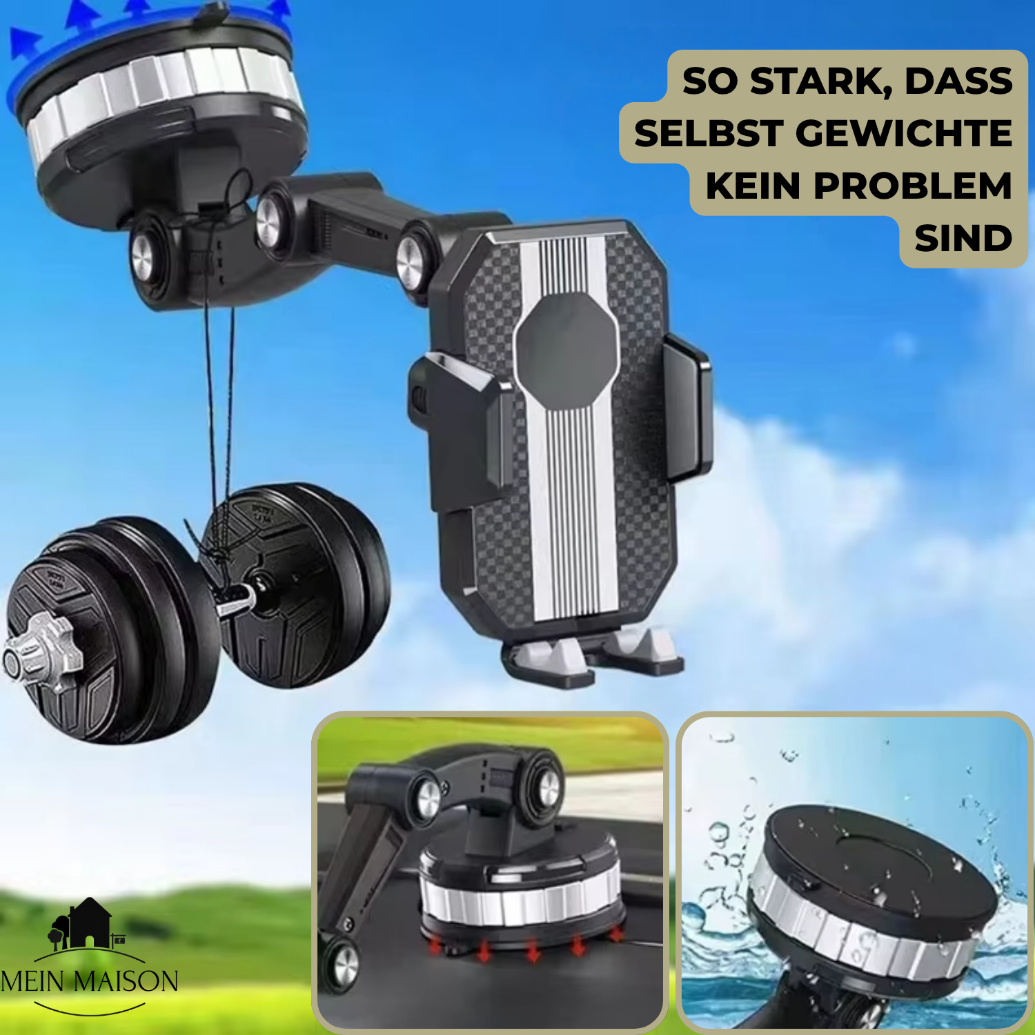 Auto GripTech Handyhalter mit Starker Saugnapf und 360° Rotation