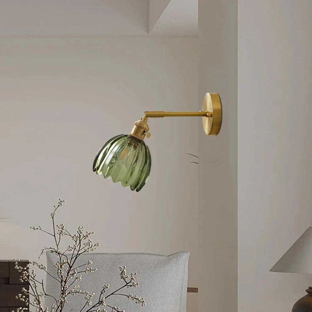 Vintage Messing Tulpen Glas Wandlampe 1-Licht