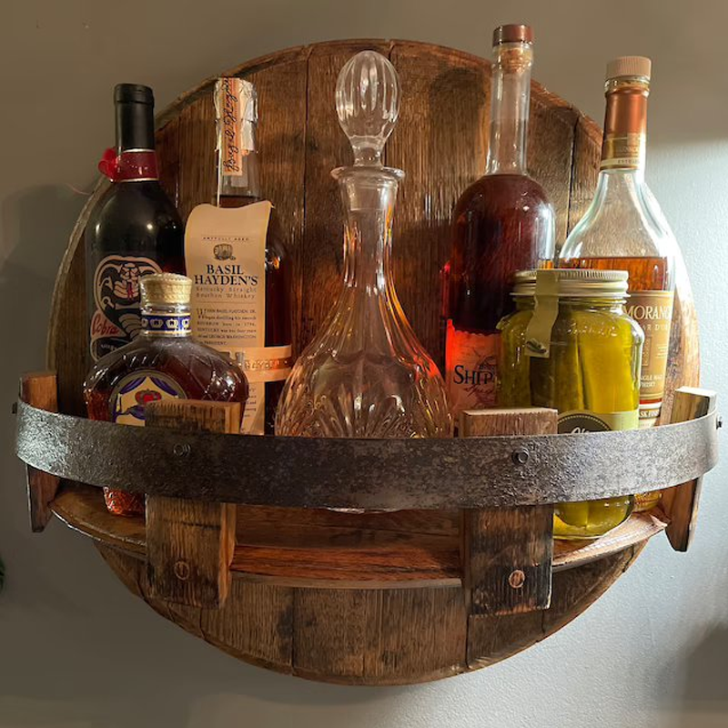 Sandsberg | Whiskeyfass Wandregal | Rustikales Massivholz-Design | Rund