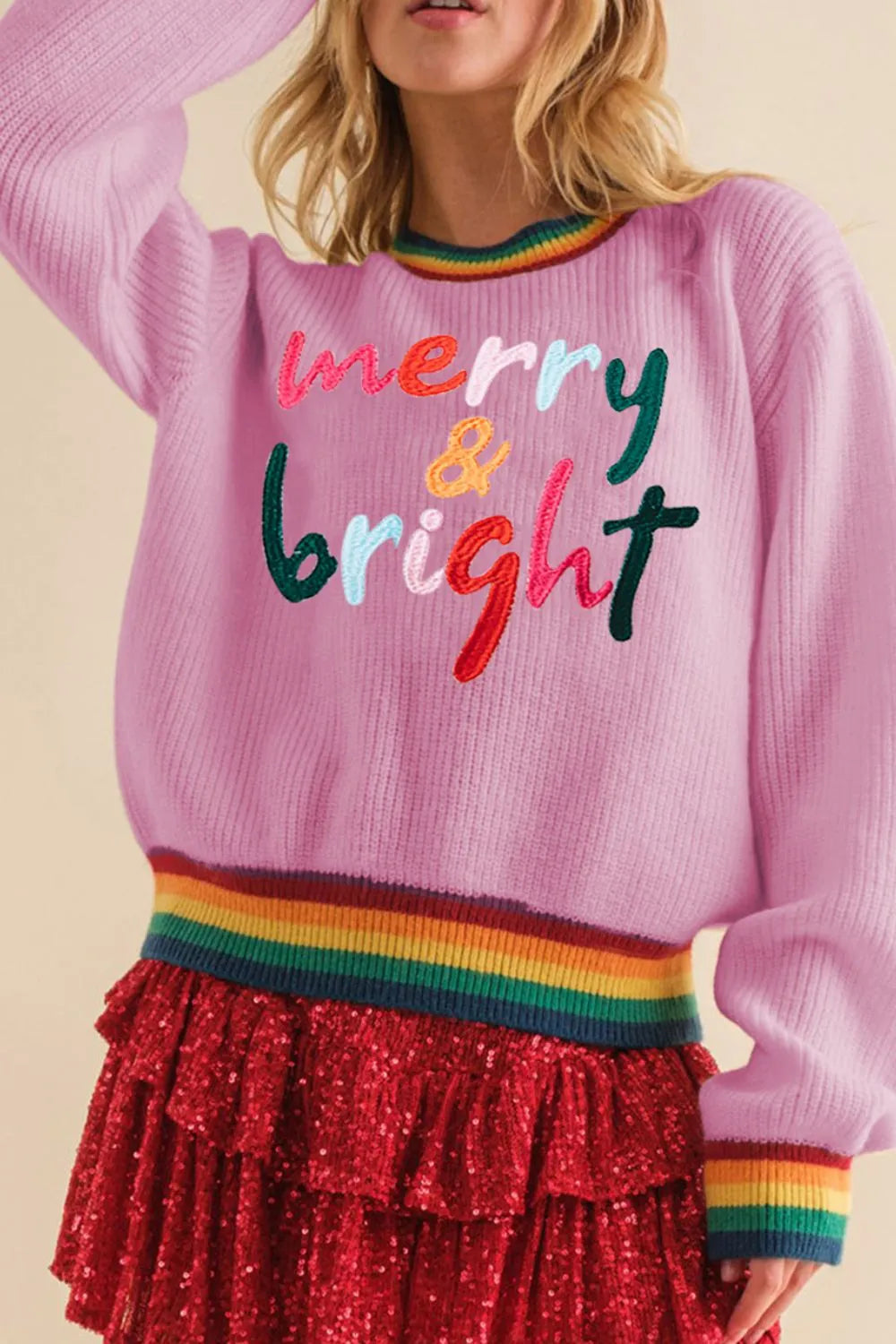 Fröhlicher & Heller Regenbogenrand Weihnachts-Pullover