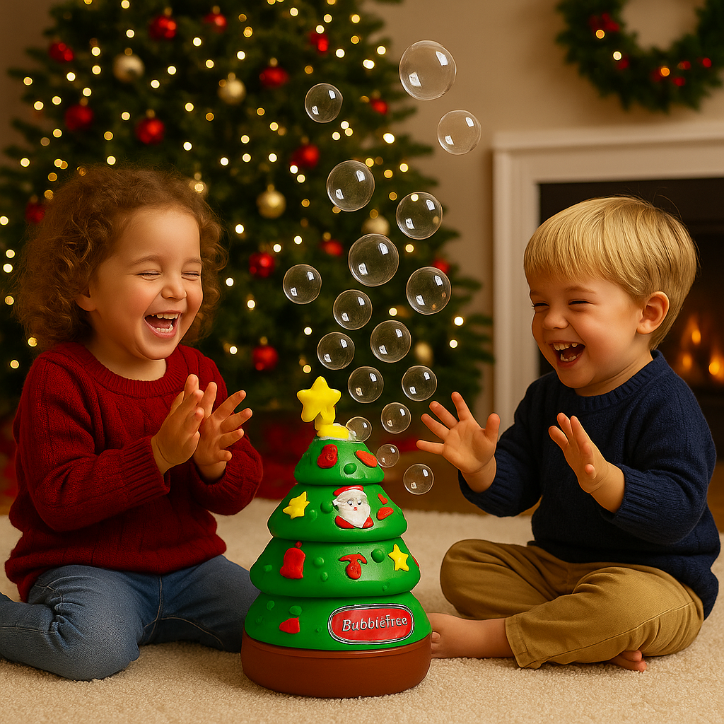 Magischer Musik & Licht Weihnachtsbaum – BubbleBoom Weihnachtsdekoration mit Blasen