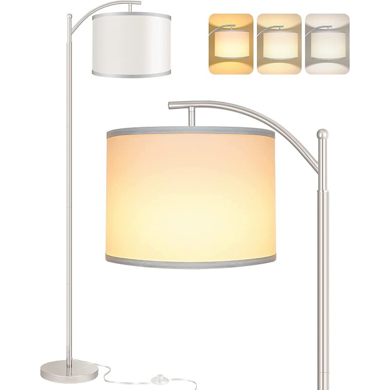Industrielle LED Stehlampe mit 3 Lichtfarben – Hohe Leselampe mit weißem Lampenschirm