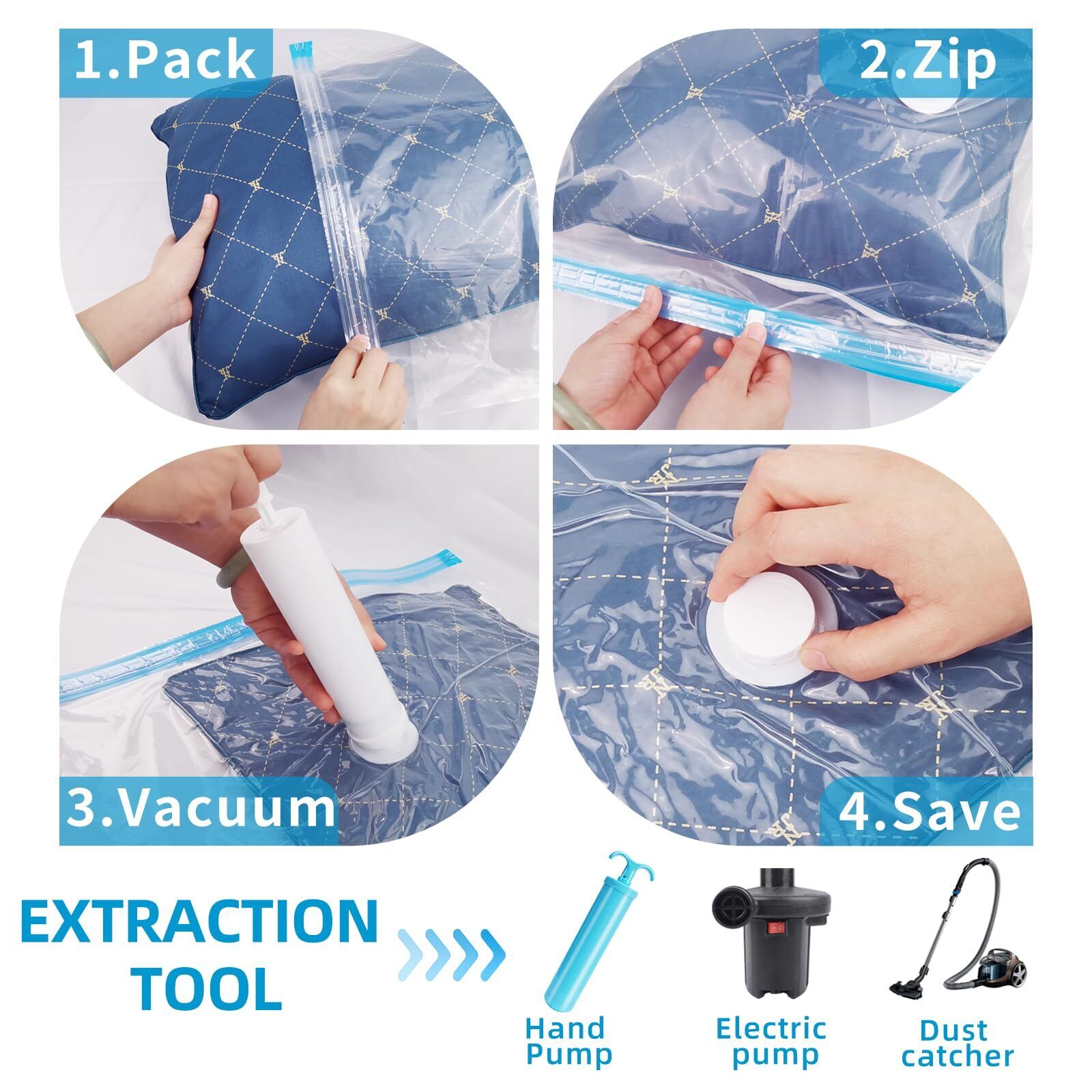 LuxiPack Elite Vakuum-Aufbewahrungsbeutel | Maximieren Sie Ihren Platz mit nachhaltigen, platzsparenden Vakuumbeuteln mit einer benutzerfreundlichen Pumpe