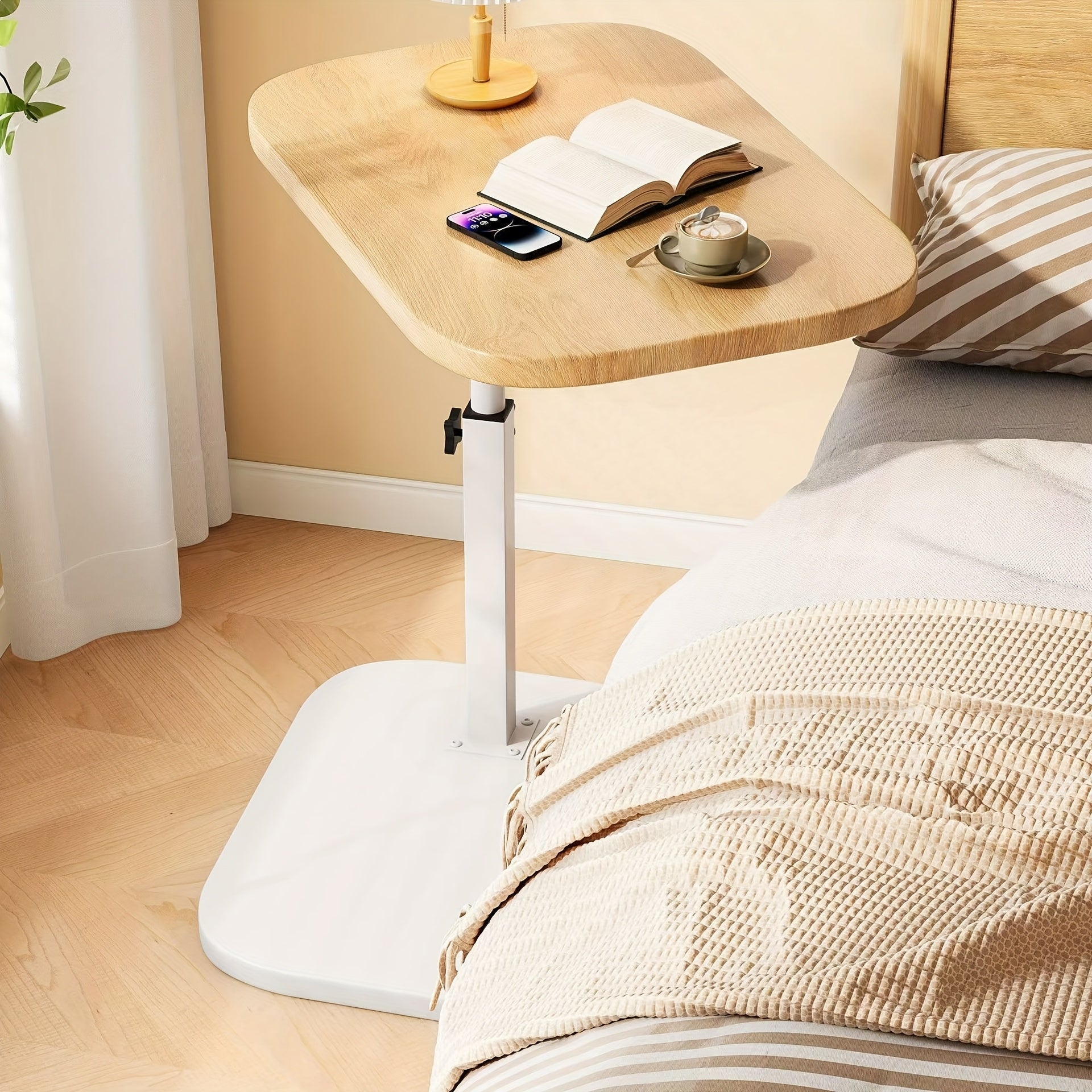 Verstellbarer Beistelltisch für Sofa oder Bett – Holzoberfläche mit Metallgestell