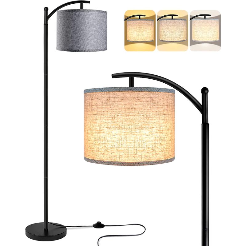 Industrielle LED Stehlampe mit 3 Lichtfarben – Hohe Leselampe mit weißem Lampenschirm