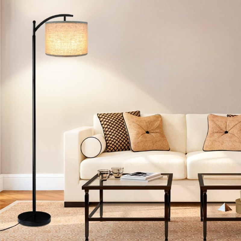 Industrielle LED Stehlampe mit 3 Lichtfarben – Hohe Leselampe mit weißem Lampenschirm